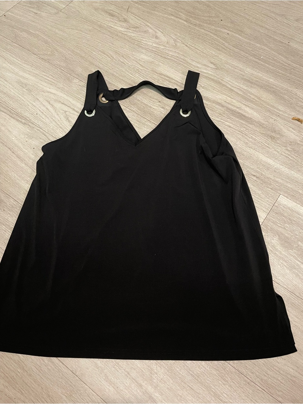 Nine West Black V-Neck Tank with Ring and Twist Strap Detail